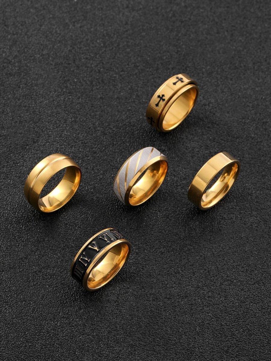 5pcs/set Gold-color Cross Shaped Decoration Ring